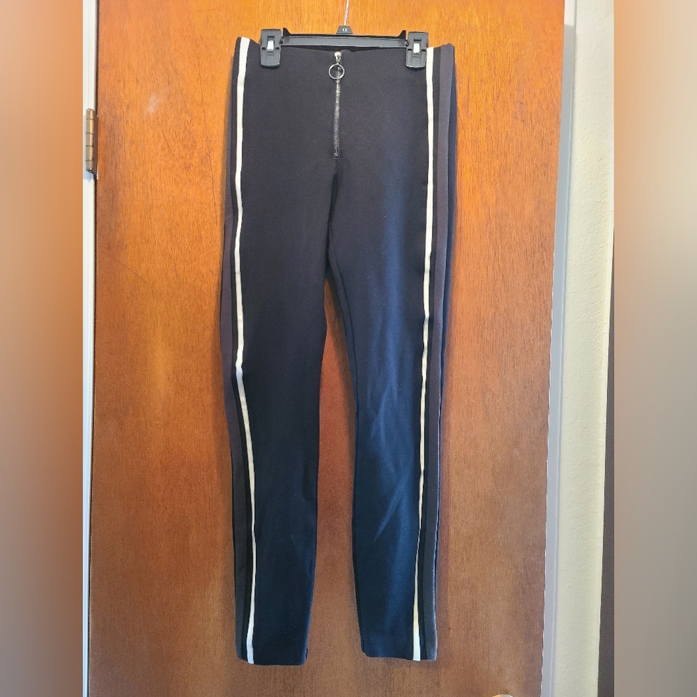 Zara black tuxedo stripped front zip leggings szM - Picture 2 of 6